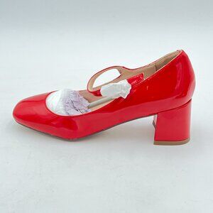 Red Women Square Cap Toe Mary Janes Chunky Low Heel Pumps School Shoes